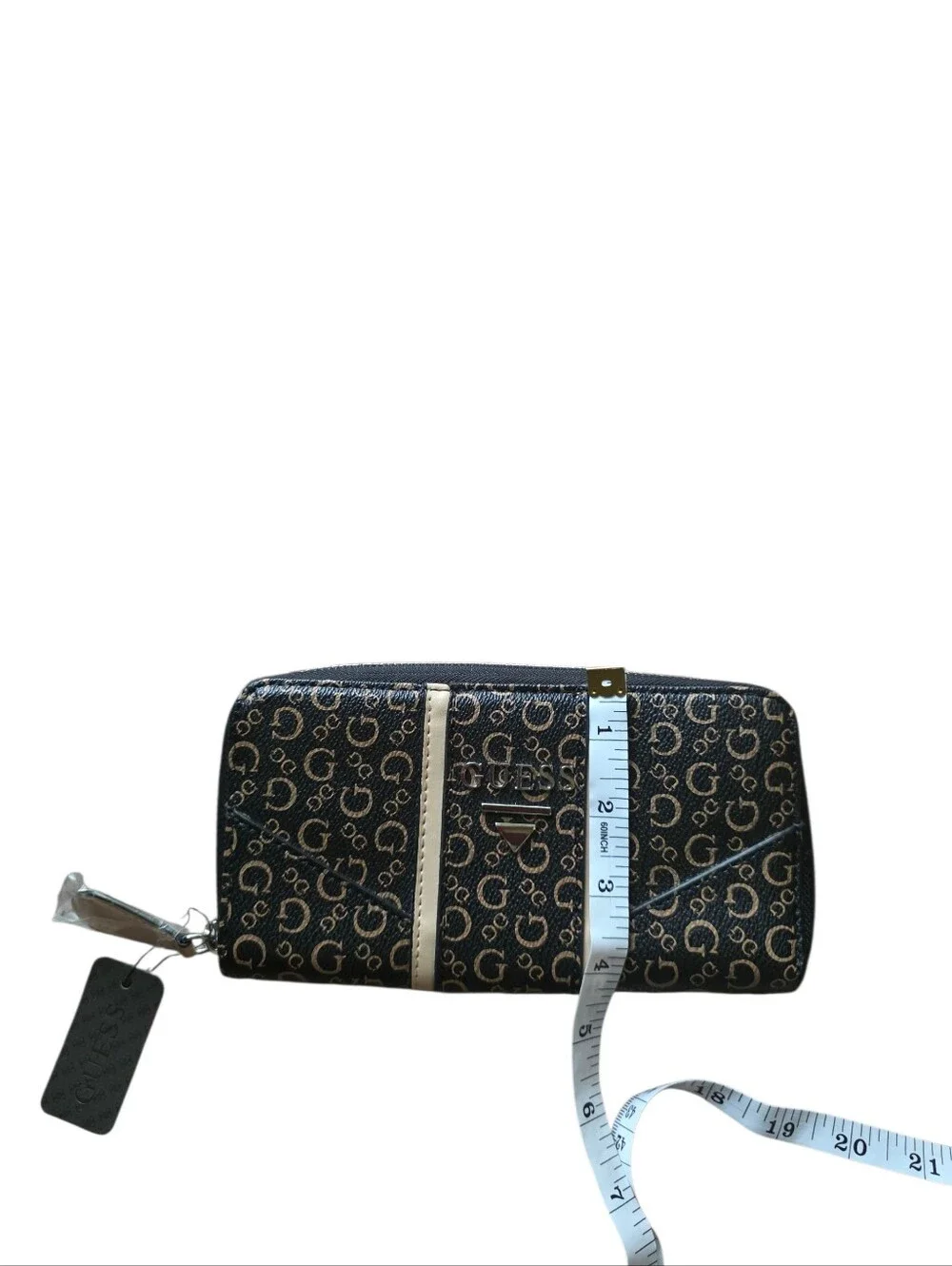 Guess Womens Wallet Logo Black Beige Zip Around nwt